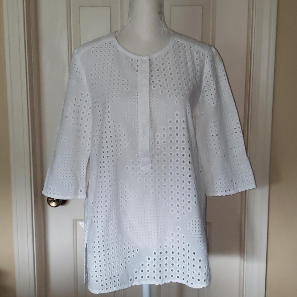 Trina Turk White Button Eyelet Tunic XS